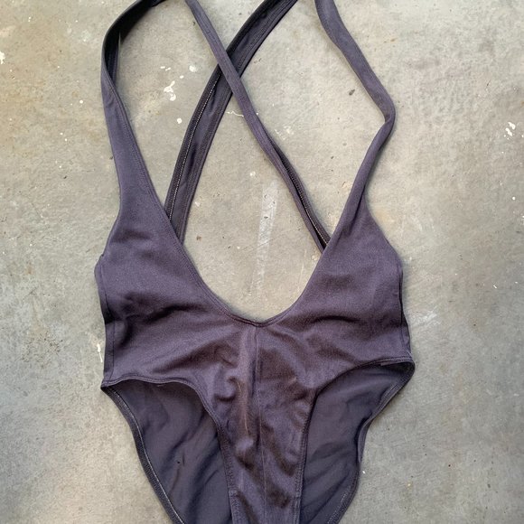 Gray Metallic American Apparel High Thigh Cut One Piece Swim suit Bikini Swim - Picture 1 of 4